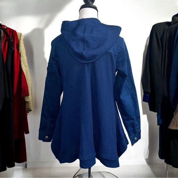 NWT DG2 Diane Gilman Indigo Blue Twill Knit Denim Combo Draped Jacket Size Med - Picture 4 of 11